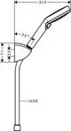 Hansgrohe Brausehalterset mit einer flexiblen Halterung, die in einem Winkel von 35° eingestellt werden kann. Der Brauseschlauch ist 160 cm lang.